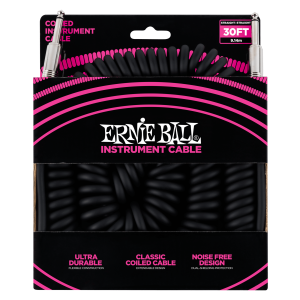 Ernie Ball 30' Coiled Straight / Straight Instrument Cable - Black