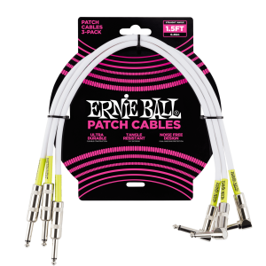 Ernie Ball 1.5' Straight / Angle Patch Cable 3-pack - White
