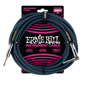 Ernie Ball 25' Braided Straight / Angle Instrument Cable - Black / Blue