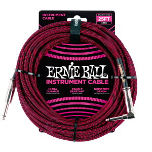 Ernie Ball 25' Braided Straight / Angle Instrument Cable - Black / Red