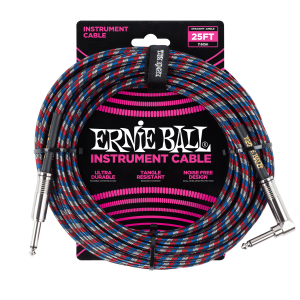Ernie Ball 25' Braided Straight / Angle Instrument Cable - Black / Red / Blue / White