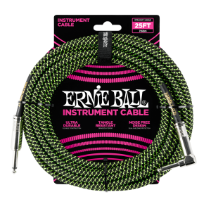 Ernie Ball 25' Braided Straight / Angle Instrument Cable - Black / Green