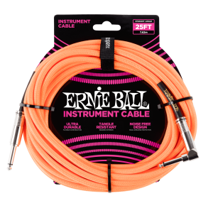 Ernie Ball 25' Braided Straight / Angle Instrument Cable - Neon Orange