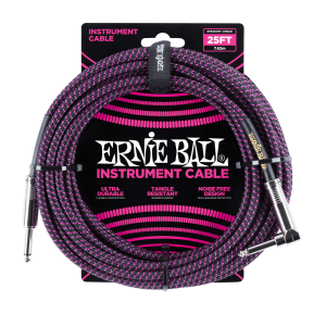 Ernie Ball 25' Braided Straight / Angle Instrument Cable - Black / Purple