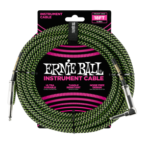 Ernie Ball 18' Braided Straight / Angle Instrument Cable - Black / Green