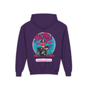 Hit Like a Girl Youth Hooded Sweatshirt - Stylish & Fun Drummer Design