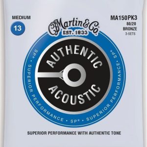 Martin MA150 Authentic Acoustic SP 80/20 Bronze Acoustic Guitar Strings - Medium (.13 - .56) - 3 PACK