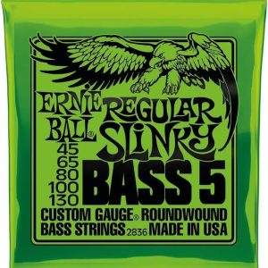 Ernie Ball 2836 Regular Slinky 5-String Nickel Wound Electric Bass Strings 45-130 (2 PACK BUNDLE)